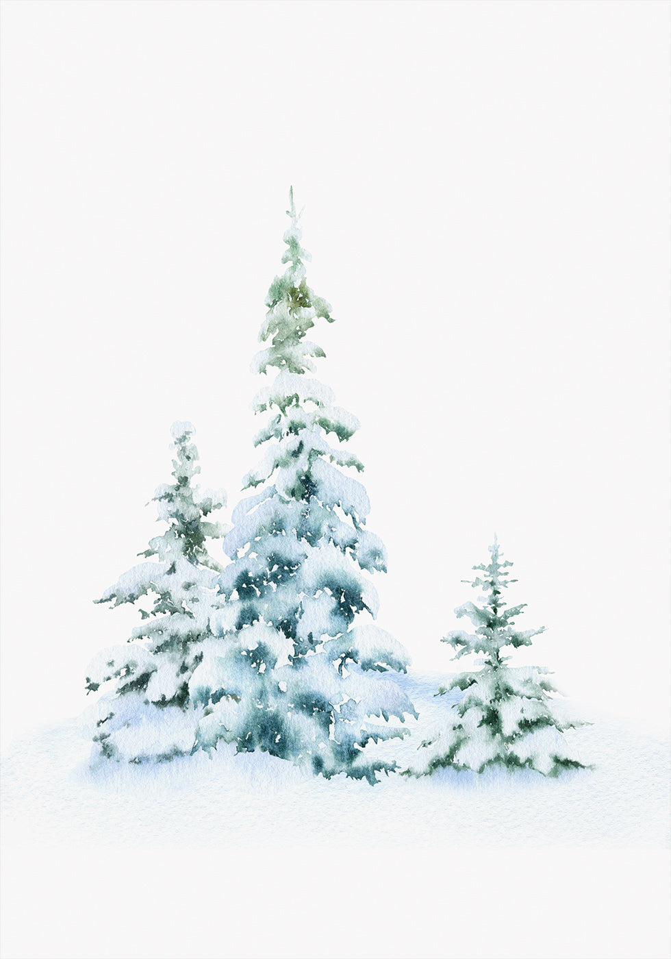 a painting of snow covered evergreen trees