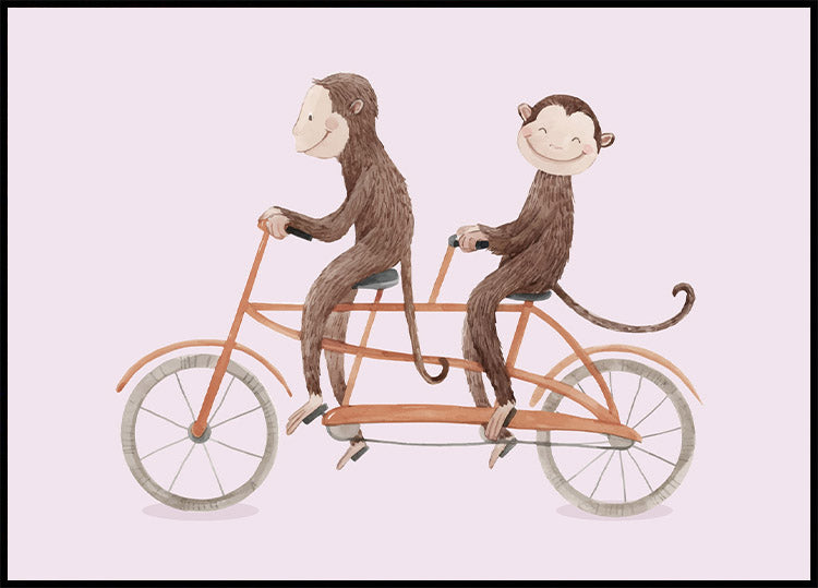 Monkey Bicycle Nursery Plakat - Posterbox.no