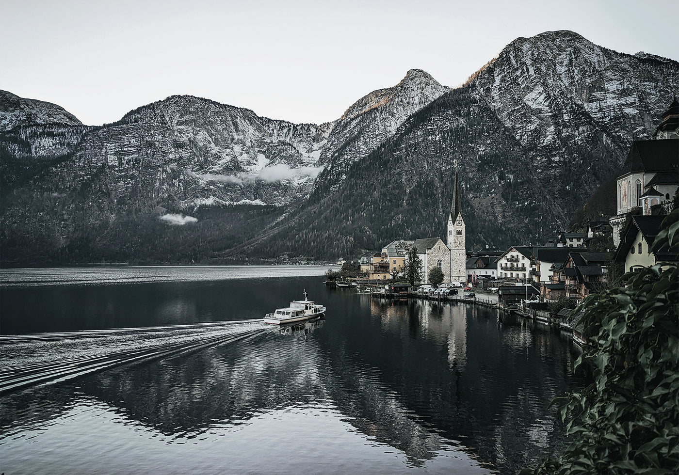 Serene Mountain Village Reflection Poster