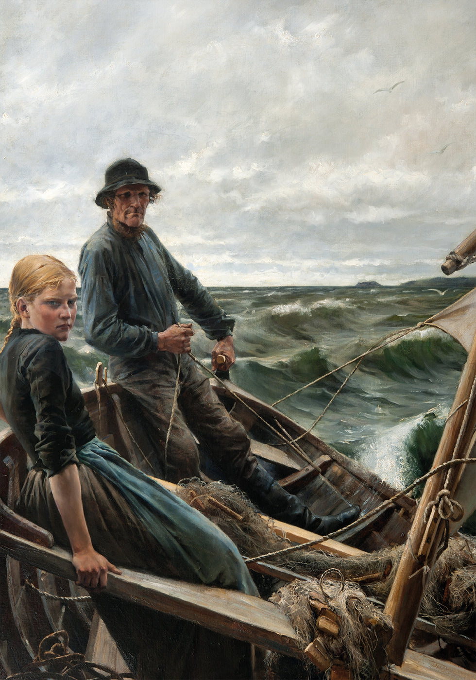 At Sea with Fishermen Poster