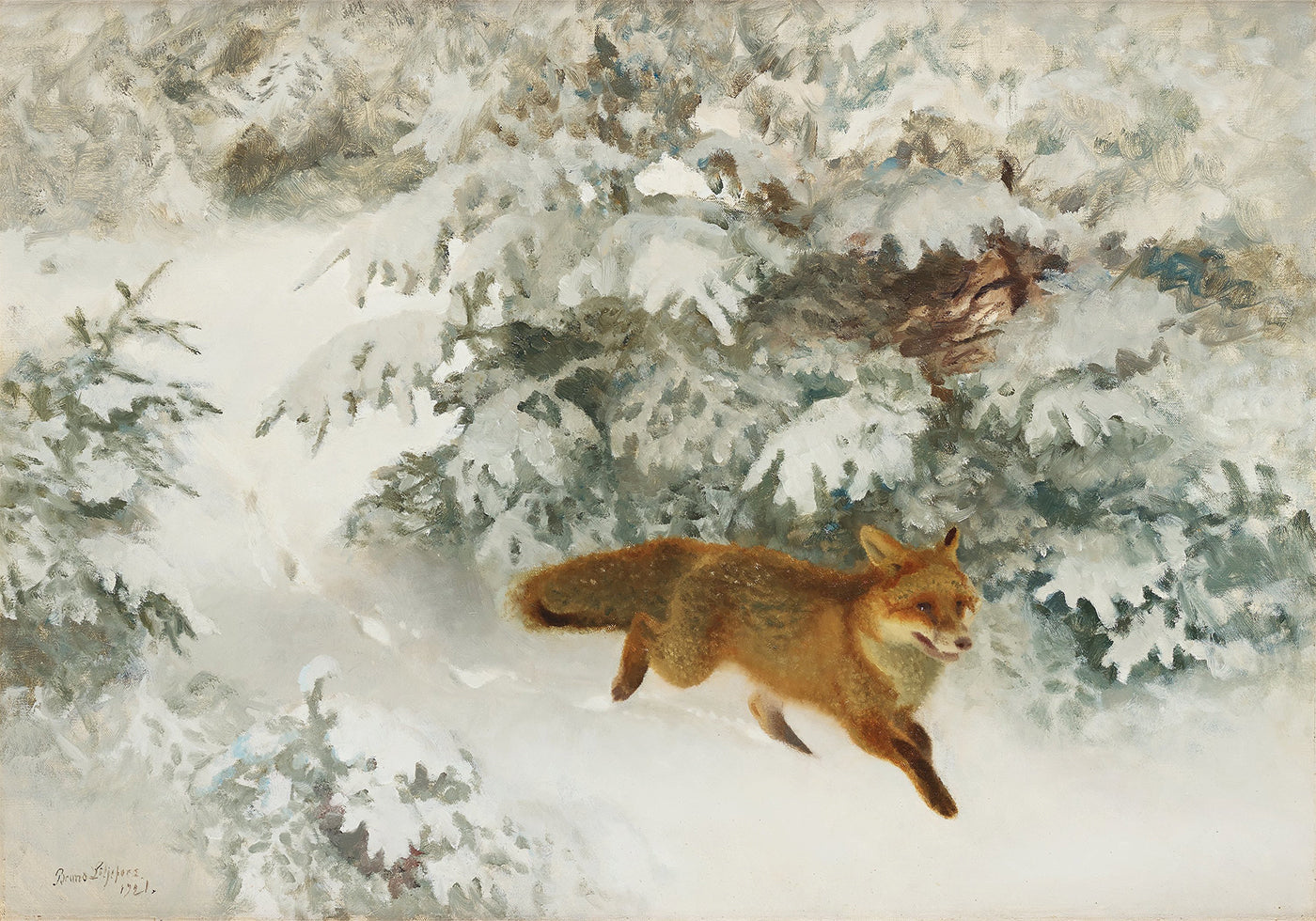 Fox in Winter Landscape By Bruno Liljefors No. 1 Poster