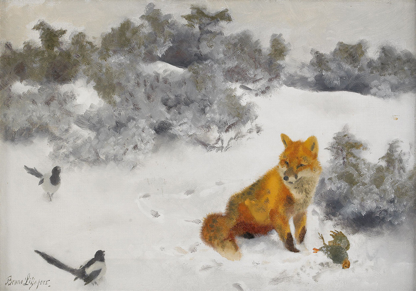 Fox in Winter Landscape By Bruno Liljefors No. 2 Poster