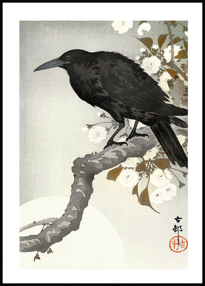 Crow And Full Moon By Ohara Koson Poster