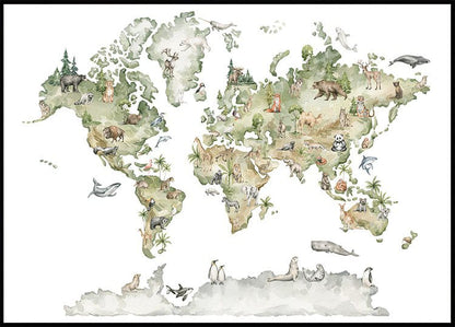 Animal World Map Poster