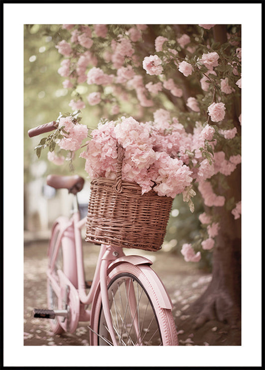 Pink Bike With Flowers Poster