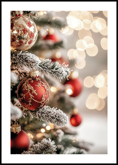 Christmas Tree with Red Ornaments Poster