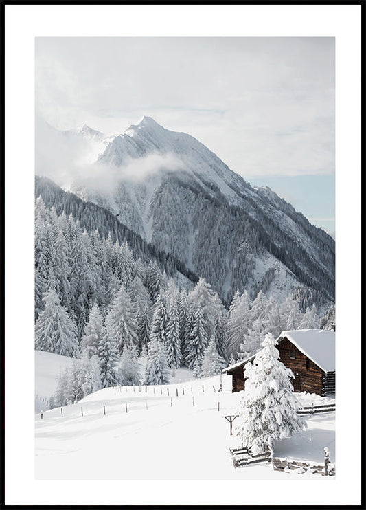 Snow-Covered Cabin in the Alps Poster