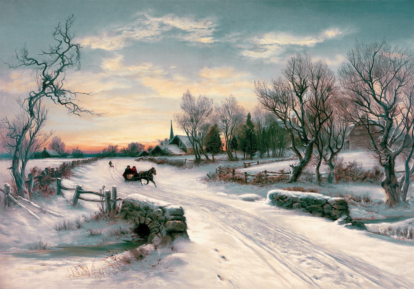 Winter Landscape with Horse and Carriage Poster