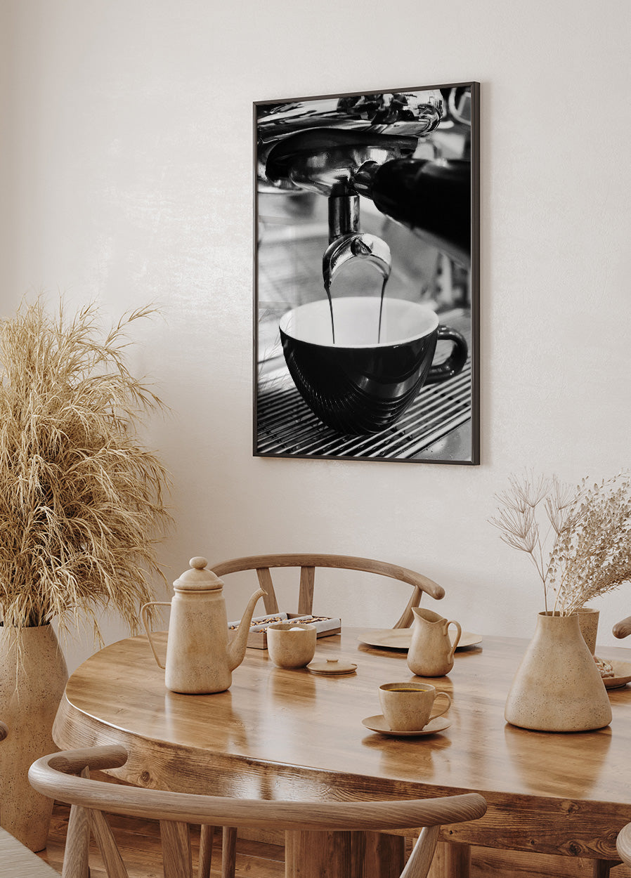 Pouring Espresso Coffee Into a Cup B&W Poster