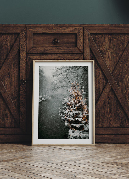 Christmas Tree by Snowy Canal Poster