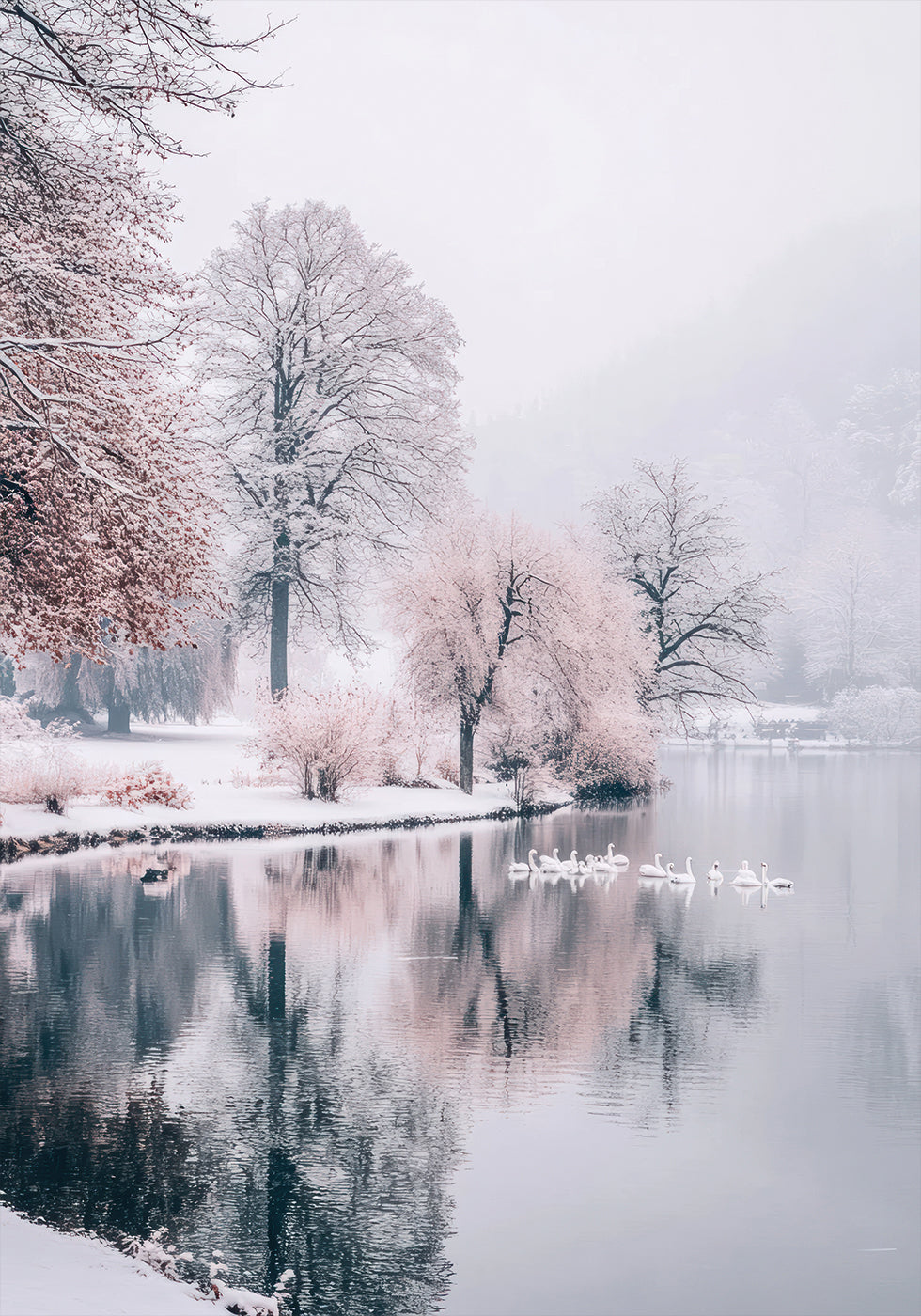 Swans on a Winter Lake Poster