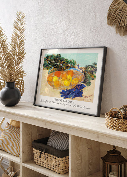 Still Life of Oranges and Lemons with Blue Gloves Poster