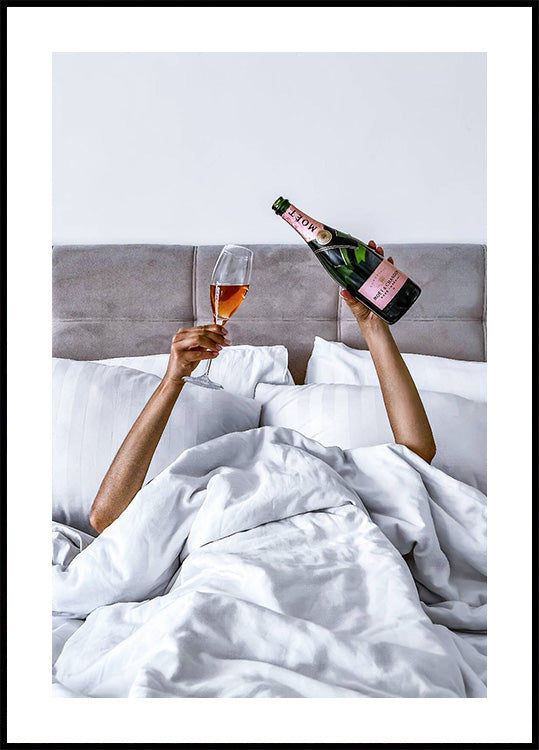 Woman Champagne in Bed Poster