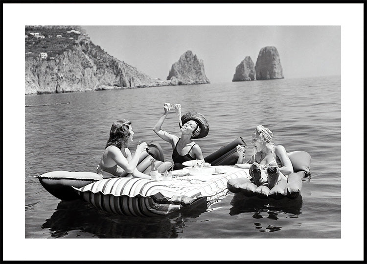 Women Eating Pasta on Lake Poster