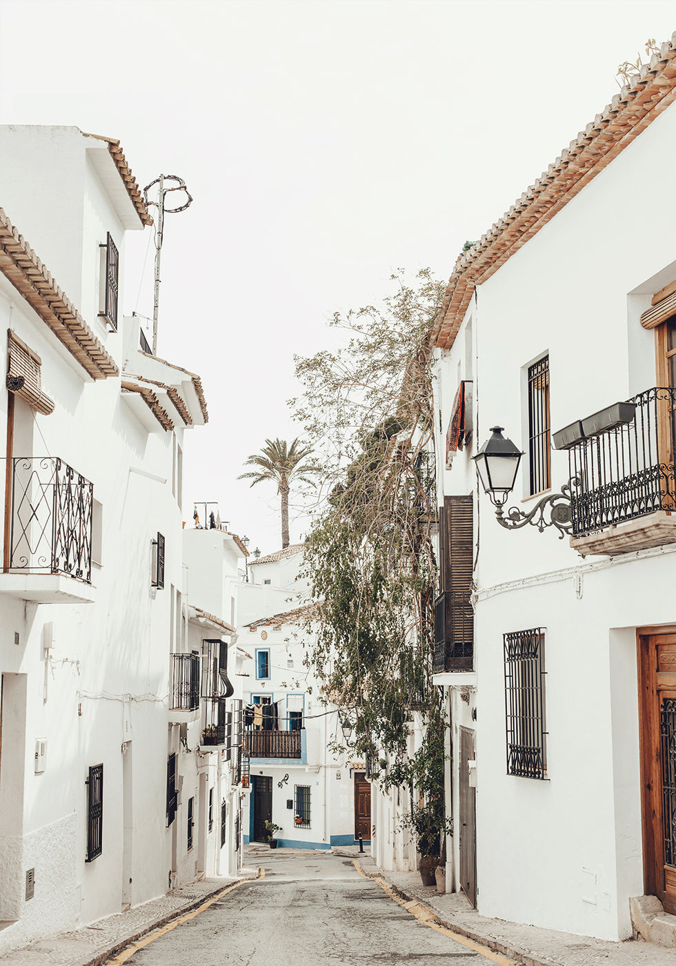 Charming Whitewashed Streetscape Poster