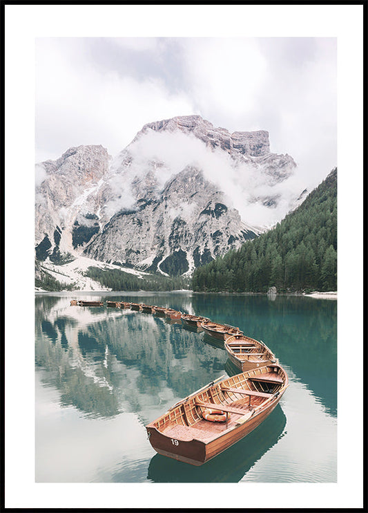 Boats At Braies Lake Poster