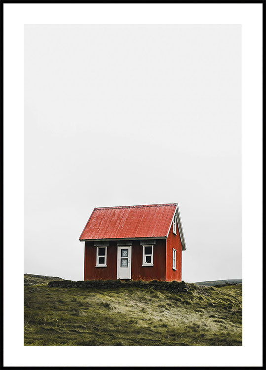 Red Cabin in Iceland Poster