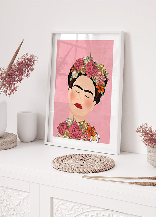 Frida Kahlo Portrait with Floral Crown Poster