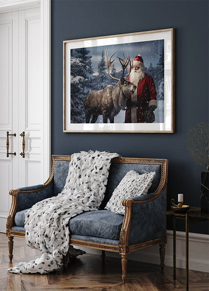 Santa Claus with Reindeer Poster